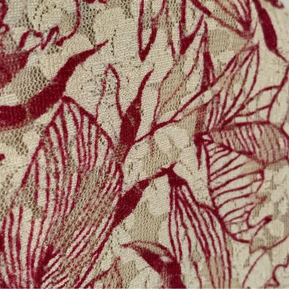 Kate Hill Red and Tan Short Sleeve Pullover Lace Overlay Shirt  Blouse- Size XL - Picture 5 of 7